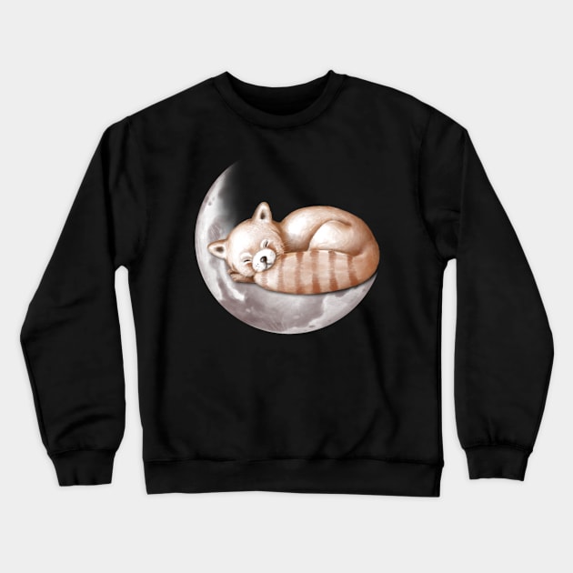 Cute red panda sleeping on the moon. Crewneck Sweatshirt by CaptainPixel